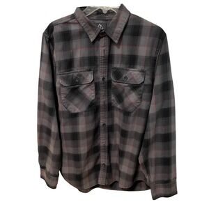 Alpine Design Mens Medium Grey Black Red Plaid Flannel Long Sleeve Button Shirt